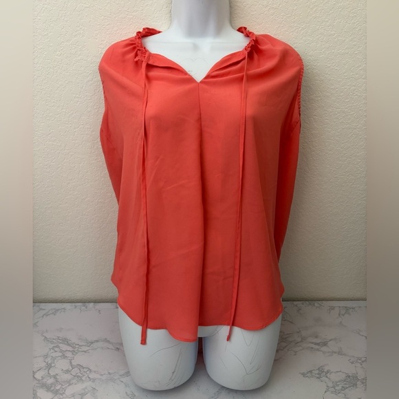 a.n.a Tops - Ana A New Approach Womens PM Petite Sleeveless Blouse Top Ruffle Tie Orange